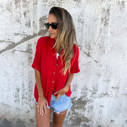 🌸Offerte di primavera🌸 Camicia casual da donna, tinta unita, vestibilità ampia