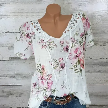 T-shirt con pizzo scollo a V