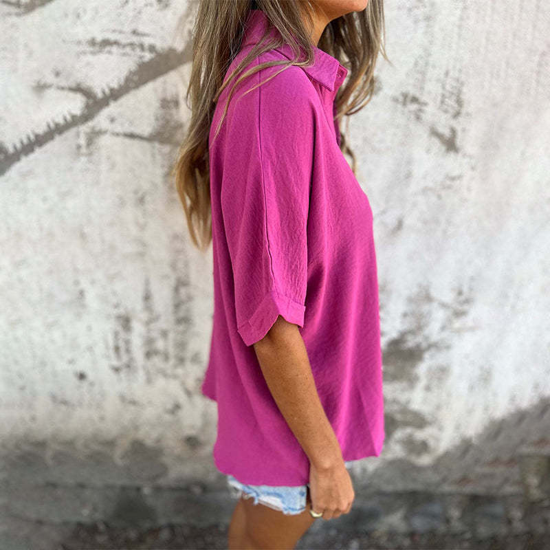 🌸Offerte di primavera🌸 Camicia casual da donna, tinta unita, vestibilità ampia