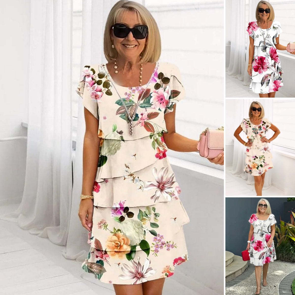 🌸Saldi di primavera🌸 Abito a cascata multistrato con stampa floreale【S-5XL】