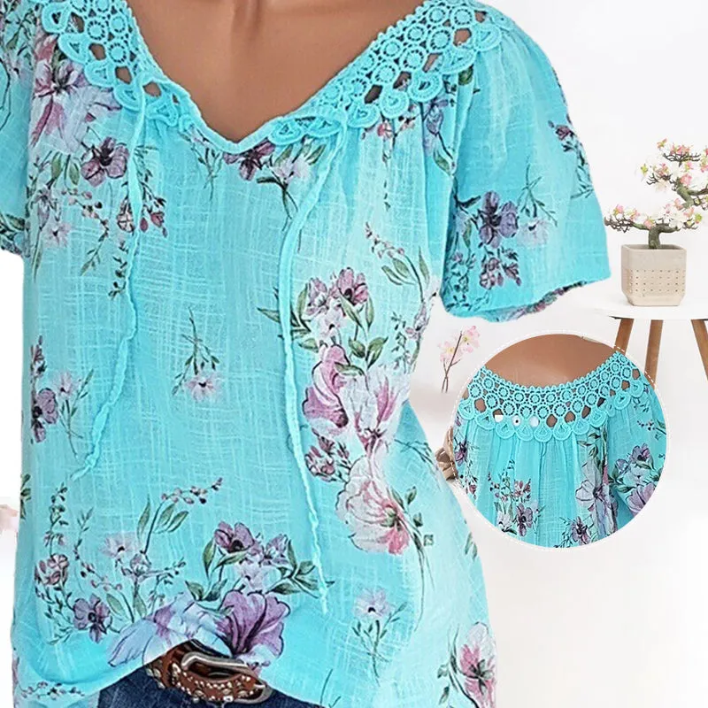 T-shirt con pizzo scollo a V