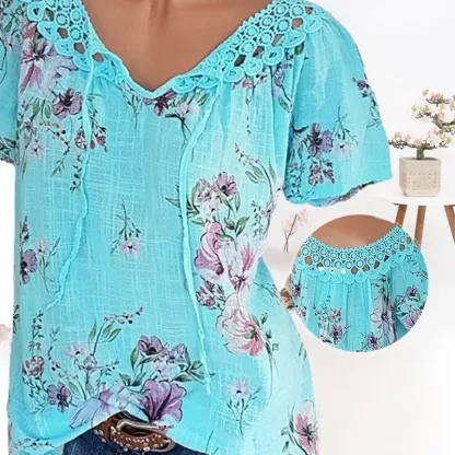 T-shirt con pizzo scollo a V