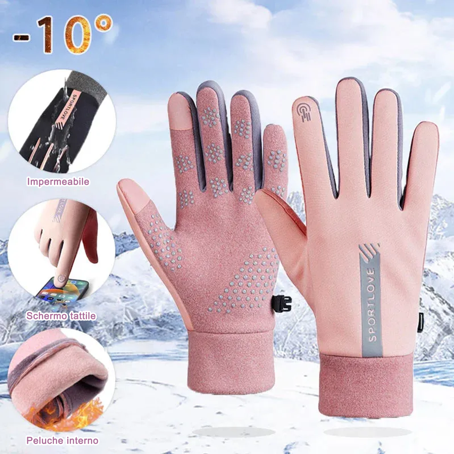 Guanti impermeabili touch screen antiscivolo resistenti al freddo