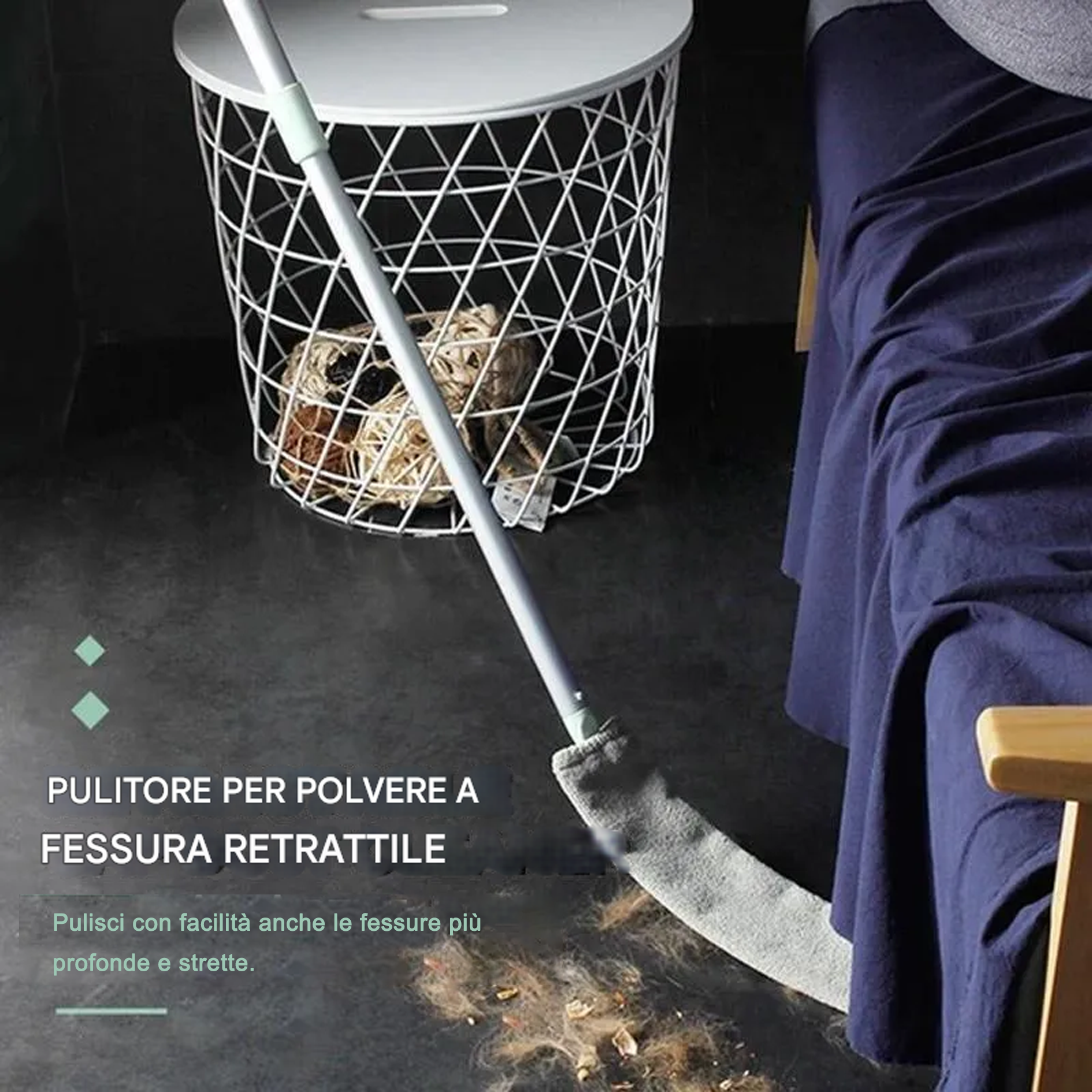 Manufatto di pulizia della polvere con fessura retrattile