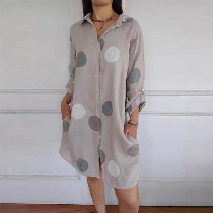Abito-camicia taglie forti con tasche e stampa a pois