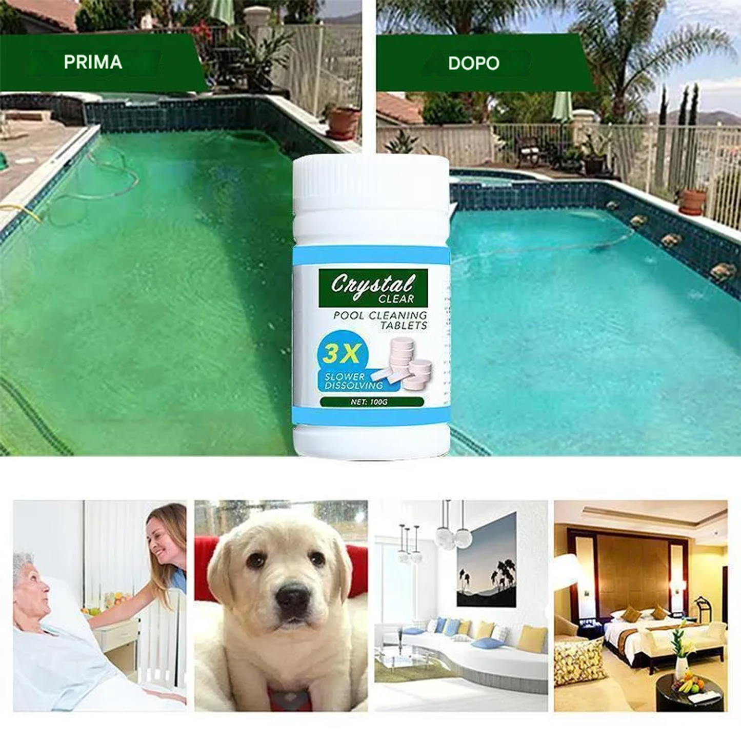 Pastiglie per la pulizia della piscina (100 compresse)