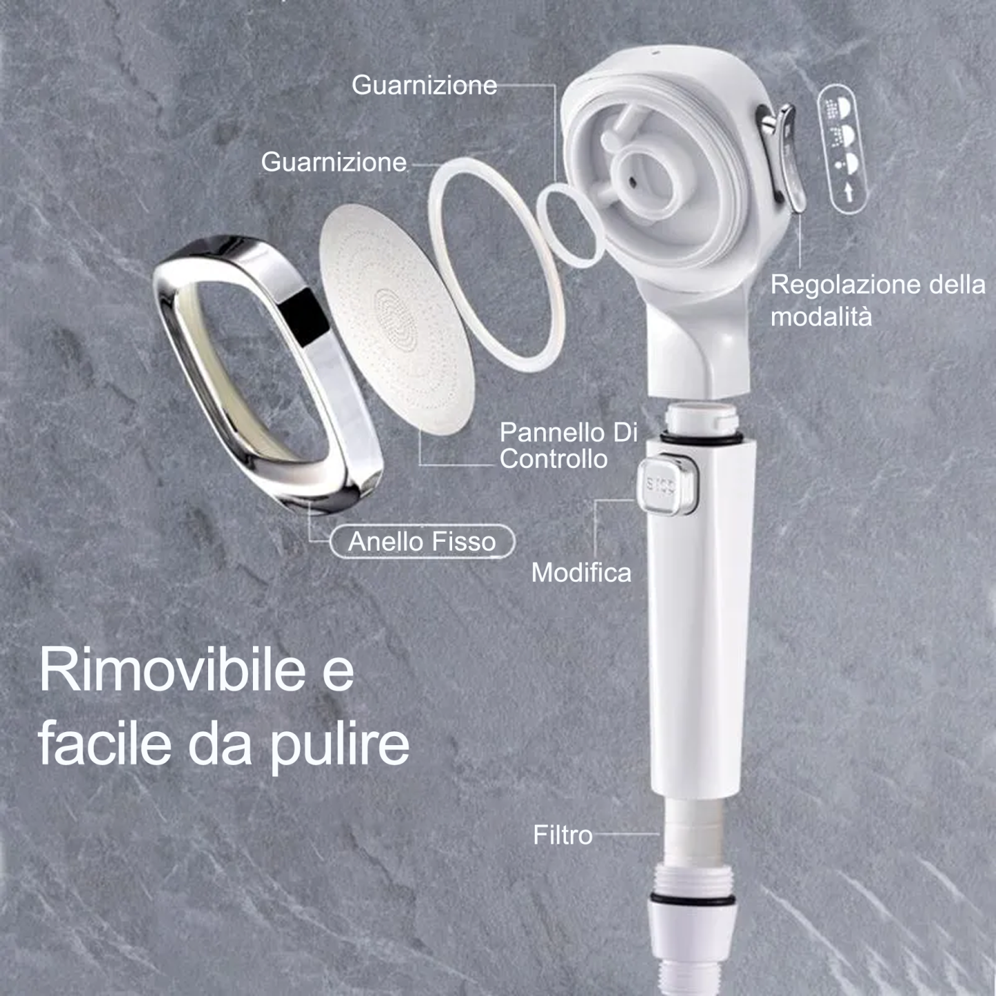 Soffione doccia pressurizzato portatile a 4 modalità con interruttore di pausa
