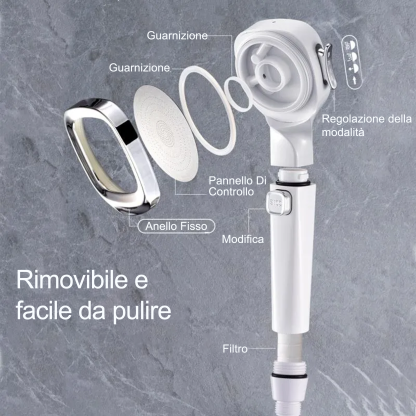 Soffione doccia pressurizzato portatile a 4 modalità con interruttore di pausa