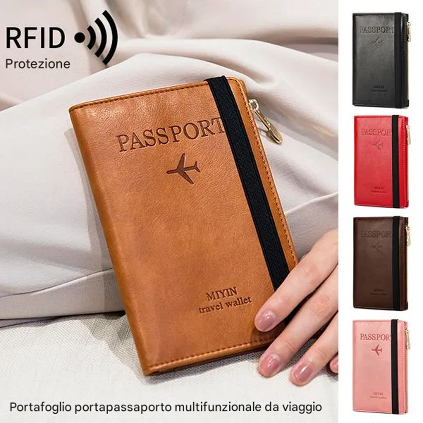 Portafoglio in pelle con blocco RFID