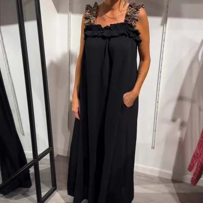 Nuovo abito casual da donna con stampa leopardata e patchwork a spalline