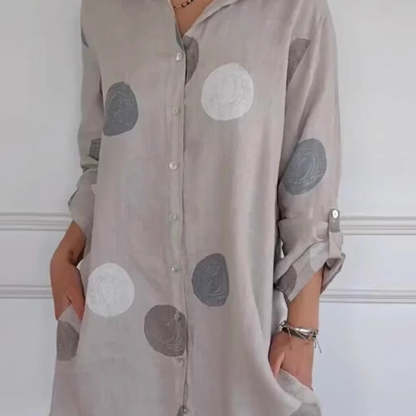 Abito-camicia taglie forti con tasche e stampa a pois