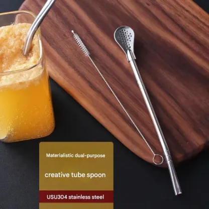 【3/6/9 set】Cucchiaio di cannuccia in acciaio inossidabile 304 a doppio uso, cucchiaio creativo per mescolare il caffè, cannuccia ecologica per filtro del tè al latte e succo