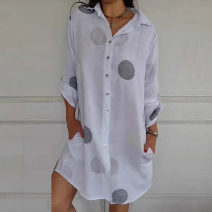 Abito-camicia taglie forti con tasche e stampa a pois