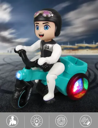 Triciclo giocattolo Stunt Bike con rotazione automatica a 360 gradi e luci danzanti 4D