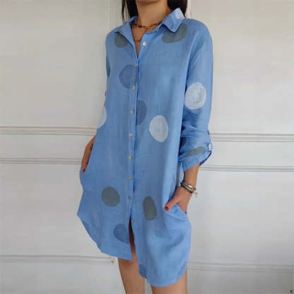 Abito-camicia taglie forti con tasche e stampa a pois