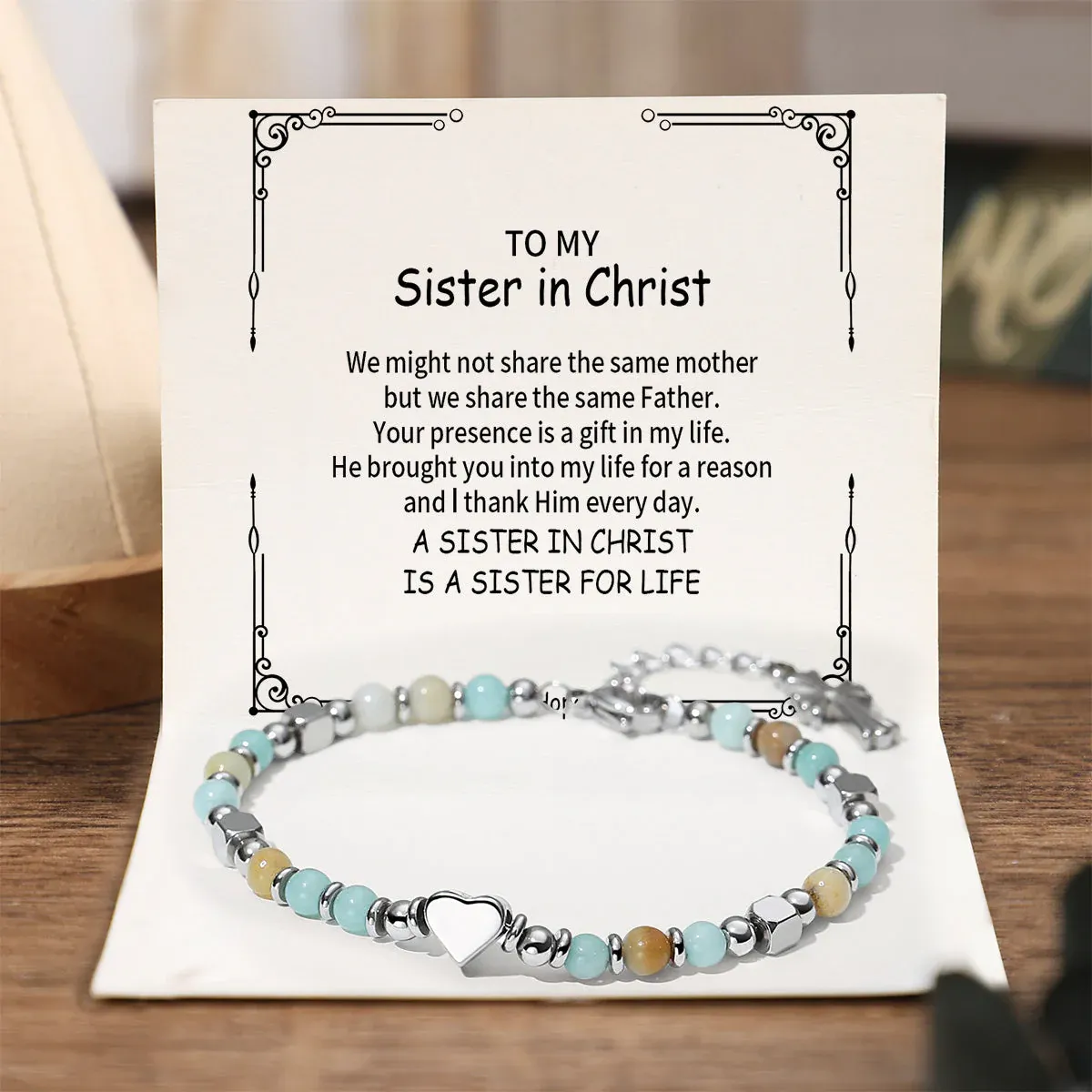 A mia sorella - Una sorella in Cristo è una sorella per la vita - Bracciale religioso con croce