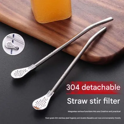 【3/6/9 set】Cucchiaio di cannuccia in acciaio inossidabile 304 a doppio uso, cucchiaio creativo per mescolare il caffè, cannuccia ecologica per filtro del tè al latte e succo