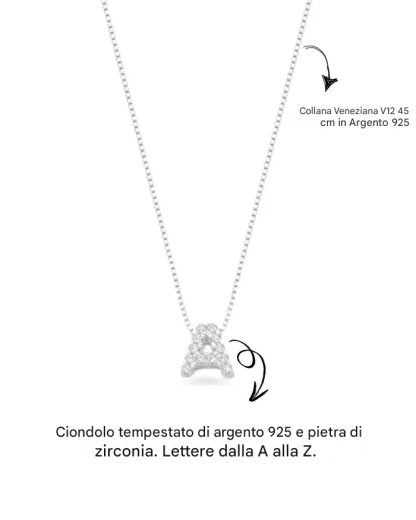 Collana con lettera iniziale tempestata di argento 925 I 45 cm