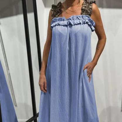 Nuovo abito casual da donna con stampa leopardata e patchwork a spalline