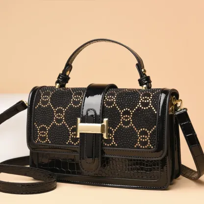 Borsa a mano con diamanti in vera pelle da donna, nuova moda 2025