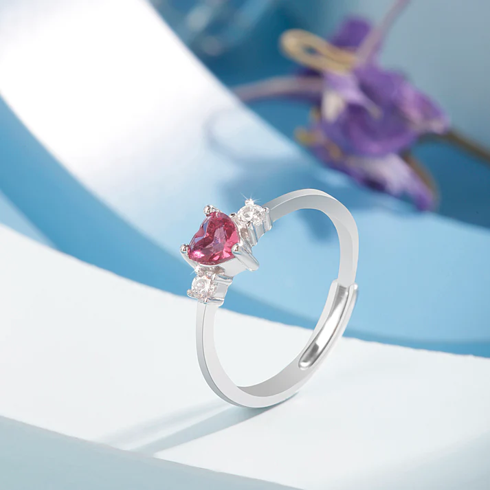 Anello in argento con cuore "Pink Gemstone"