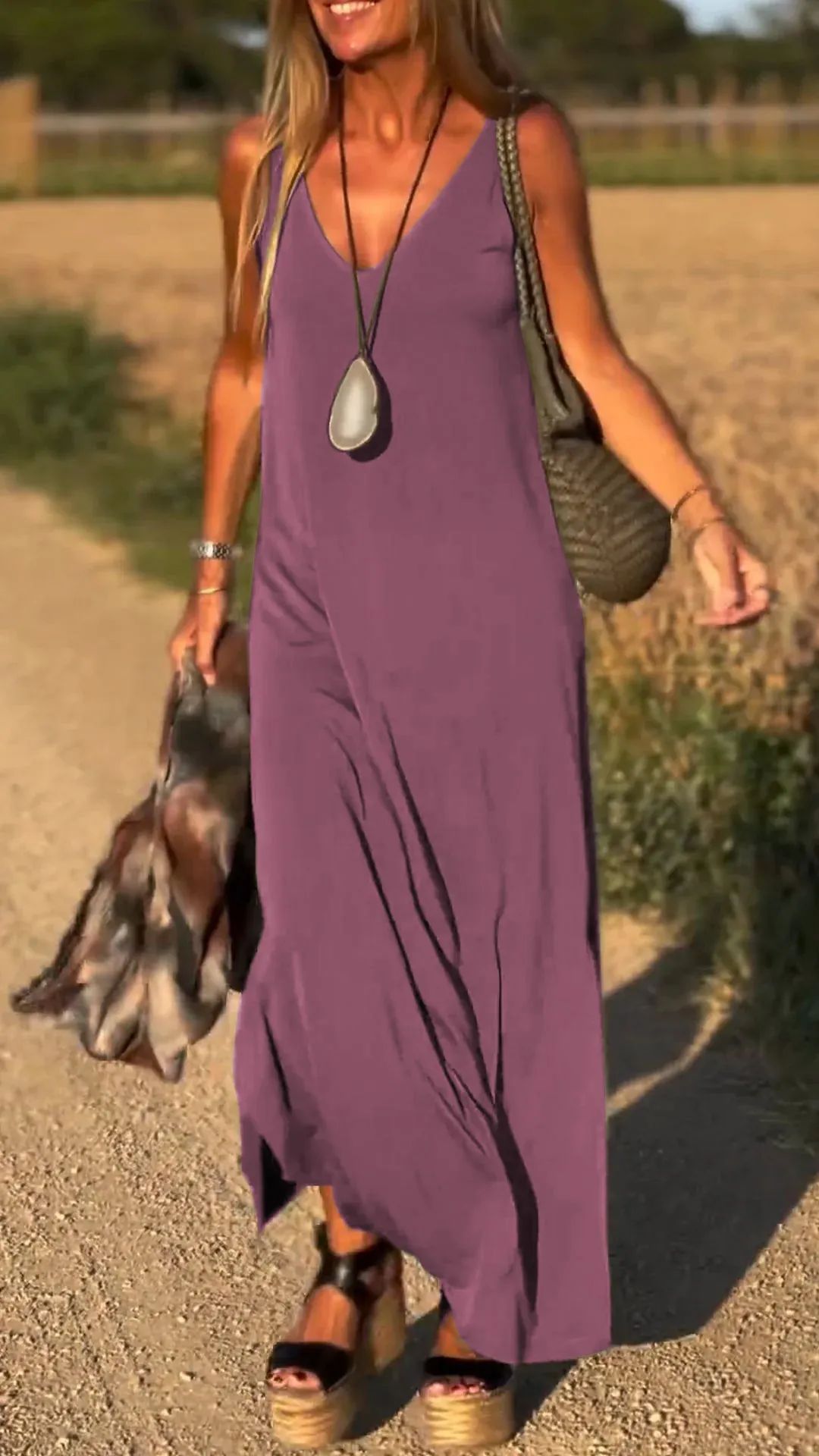 🔥👗Abito lungo con scollo a V da donna