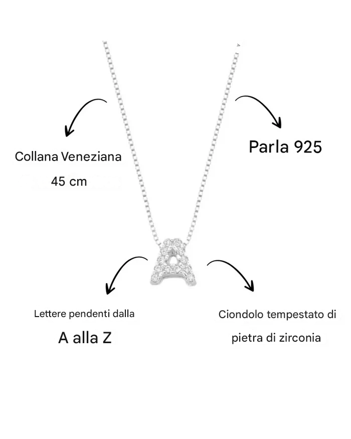 Collana con lettera iniziale tempestata di argento 925 I 45 cm