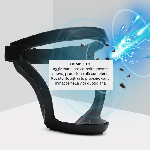 La visiera protegge il viso dalle polveri sottili e dalla nebbia ✓