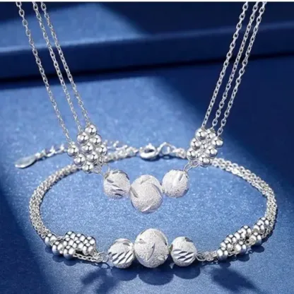 【Collana + Bracciale】Set di gioielli con collana in argento inciso
