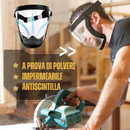La visiera protegge il viso dalle polveri sottili e dalla nebbia ✓