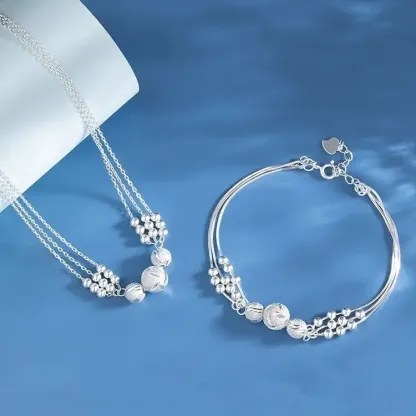 【Collana + Bracciale】Set di gioielli con collana in argento inciso