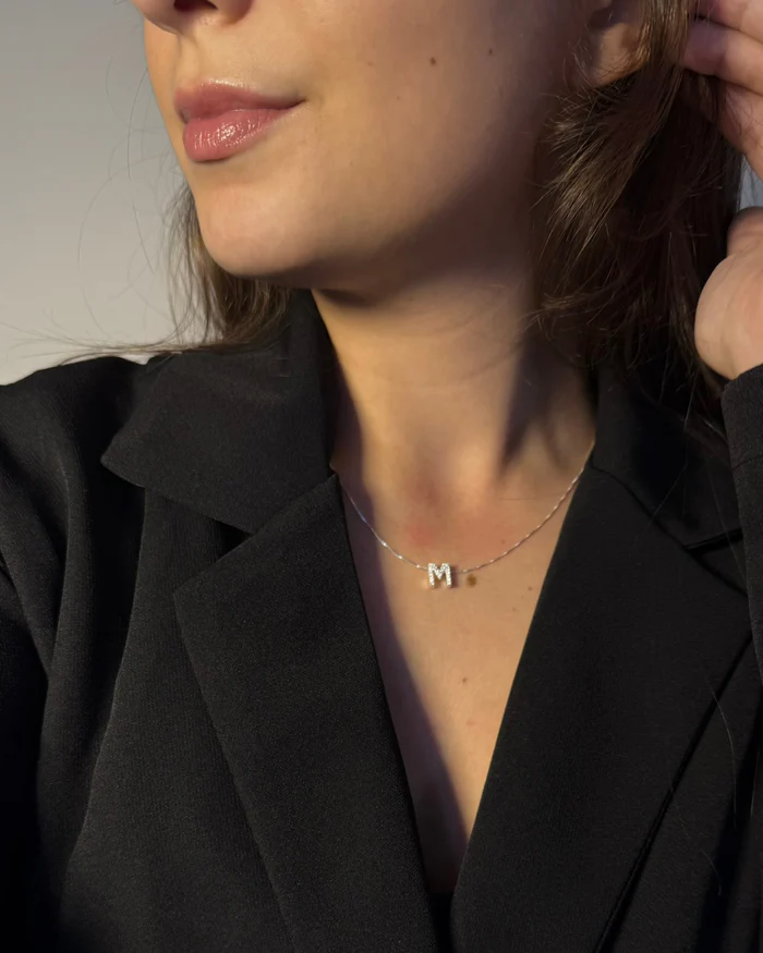 Collana con lettera iniziale tempestata di argento 925 I 45 cm