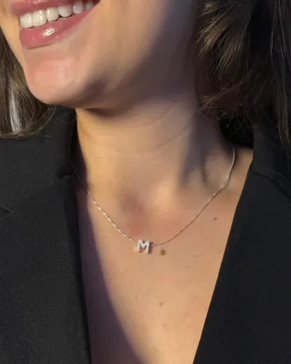 Collana con lettera iniziale tempestata di argento 925 I 45 cm