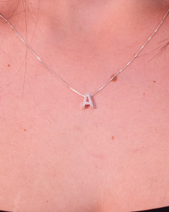Collana con lettera iniziale tempestata di argento 925 I 45 cm