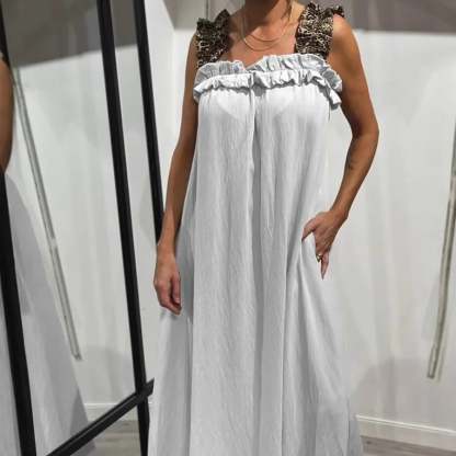 Nuovo abito casual da donna con stampa leopardata e patchwork a spalline
