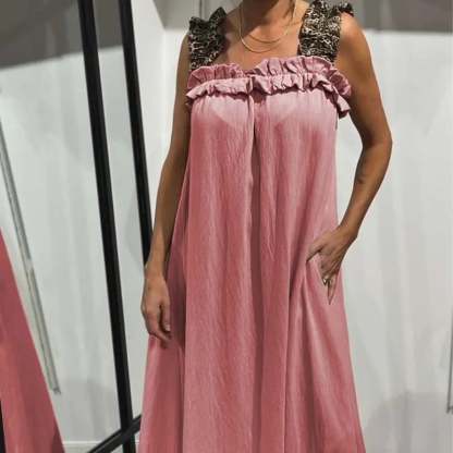 Nuovo abito casual da donna con stampa leopardata e patchwork a spalline
