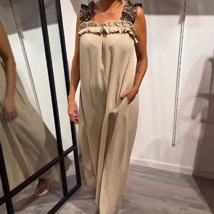 Nuovo abito casual da donna con stampa leopardata e patchwork a spalline