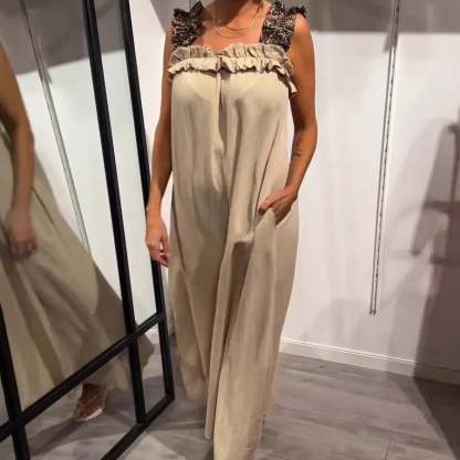 Nuovo abito casual da donna con stampa leopardata e patchwork a spalline