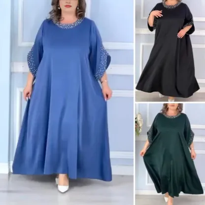 🔥👗Abito decorato con perle da donna di grandi dimensioni