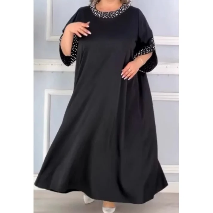 🔥👗Abito decorato con perle da donna di grandi dimensioni
