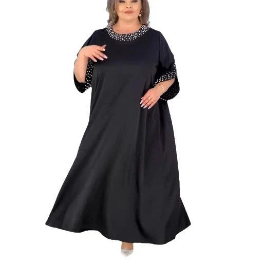 🔥👗Abito decorato con perle da donna di grandi dimensioni