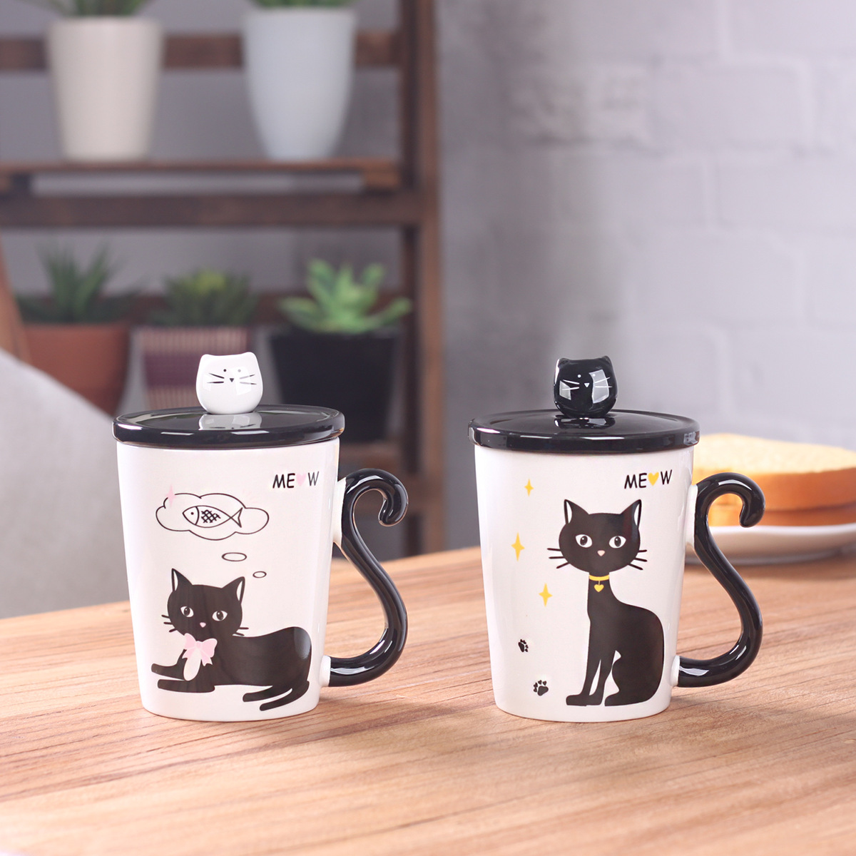 Elegant Miss Cat Ceramic Mug with Lid & Spoon – 12oz Whimsical Coffee Cup for Gifting, Office & Custom Branding (3.2”H x 3.9”D, Gift Box Included)