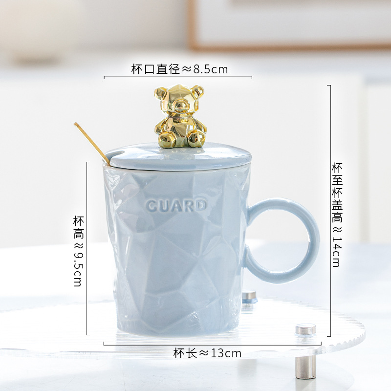 Golden Bear Ceramic Mug with Lid & Spoon – 10oz Aesthetic Coffee Cup f