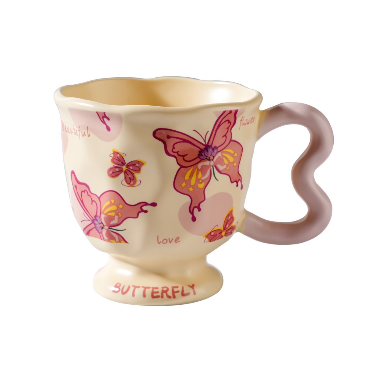 Whimsical Butterfly Ceramic Mug – 13.5oz Playful Coffee Cup with Cartoon Art, Microwave-Safe, Gift Box (4.1"H x 4.1"W)