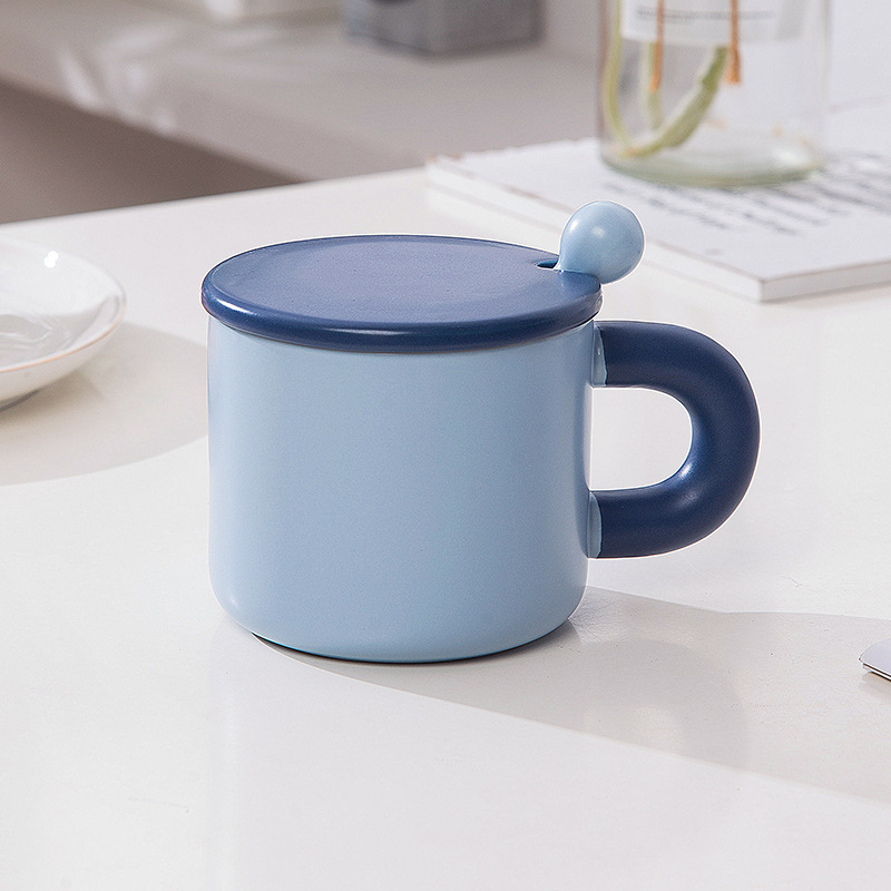 Cute Rabbit Bear Puppy Cartoon Ceramic Mug with Lid & Spoon – 13.5oz Aesthetic Gift for Students, Couples & Branding (4.3"H x 3.1"D, Gift Box)