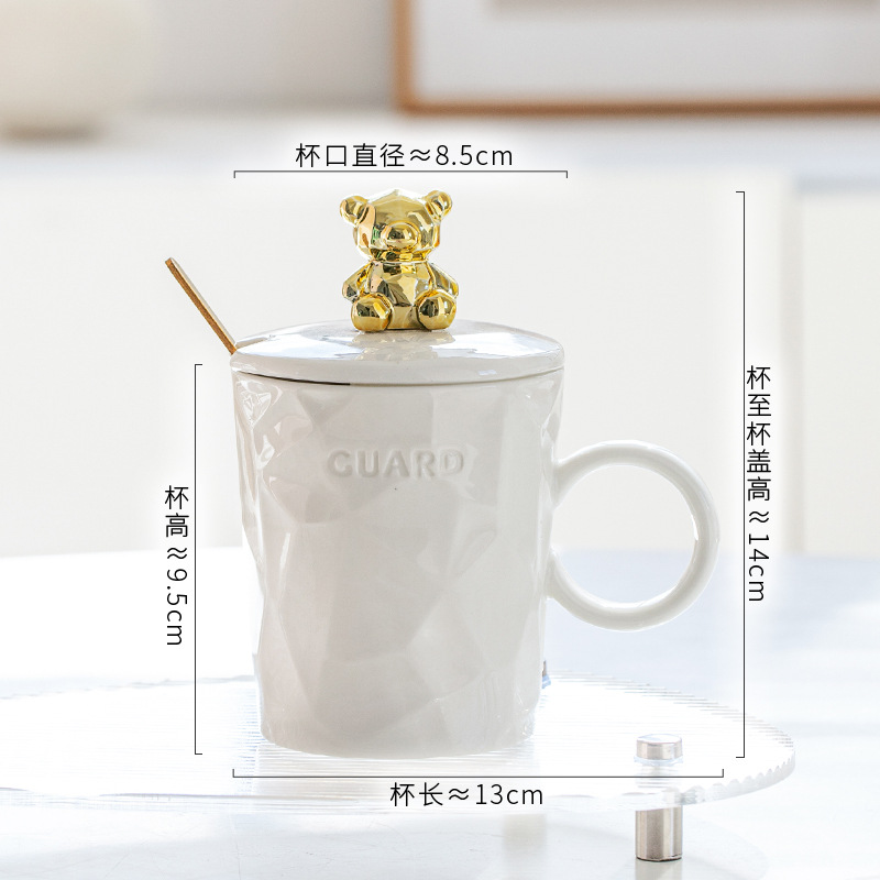 Golden Bear Ceramic Mug with Lid & Spoon – 10oz Aesthetic Coffee Cup f