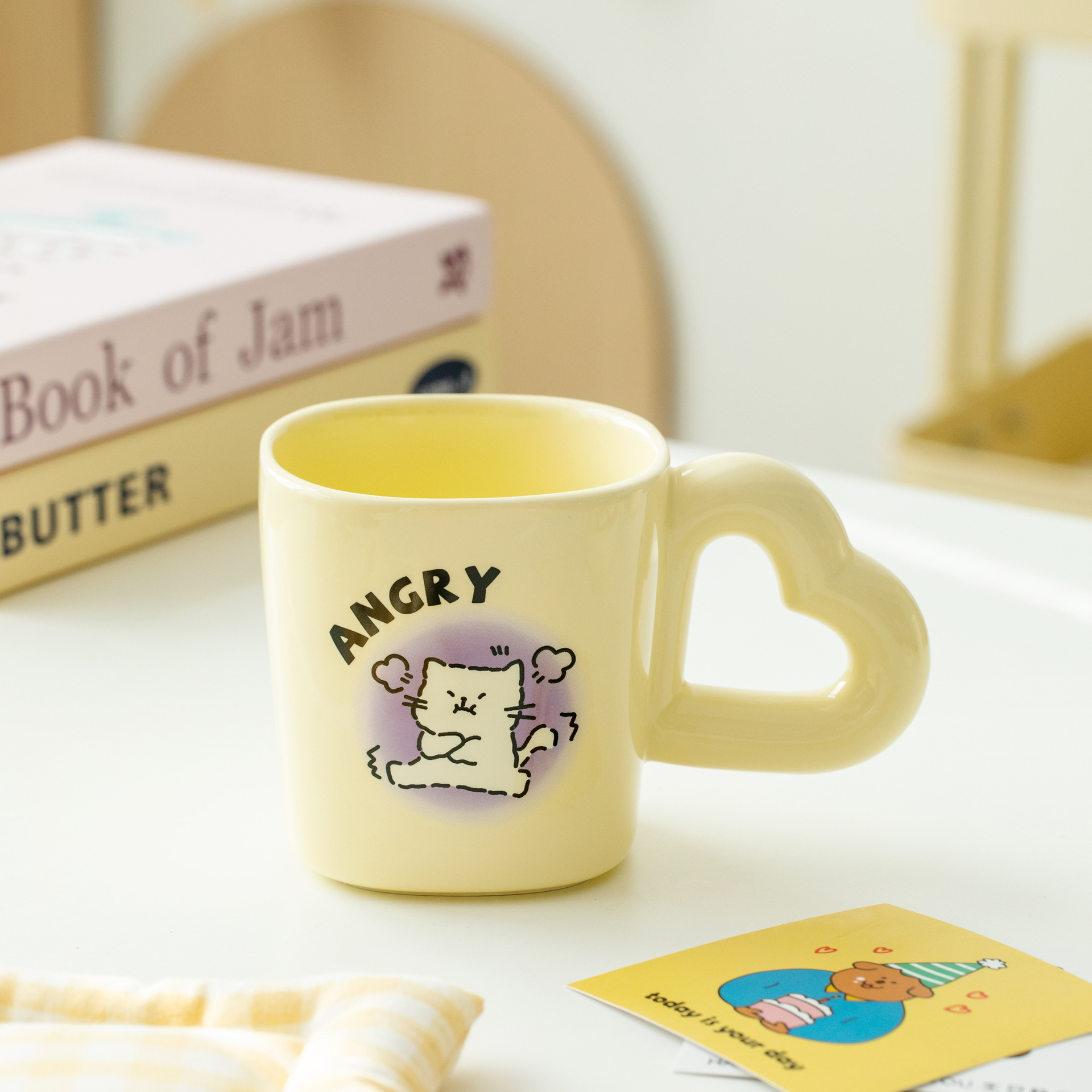 Customizable Cartoon Cat Ceramic Mug – 14oz Cute Coffee Cup with Animal Letters, Microwave-Safe & Gift Box (Purple/Pink/Blue)