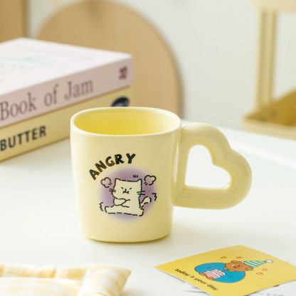 Customizable Cartoon Cat Ceramic Mug – 14oz Cute Coffee Cup with Animal Letters, Microwave-Safe & Gift Box (Purple/Pink/Blue)