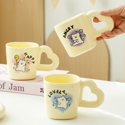 Customizable Cartoon Cat Ceramic Mug – 14oz Cute Coffee Cup with Animal Letters, Microwave-Safe & Gift Box (Purple/Pink/Blue)