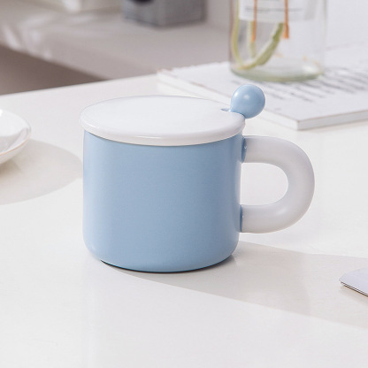 Cute Rabbit Bear Puppy Cartoon Ceramic Mug with Lid & Spoon – 13.5oz Aesthetic Gift for Students, Couples & Branding (4.3"H x 3.1"D, Gift Box)